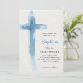 Baptism invitation card featuring blue cross einladung (Stehend Vorderseite)