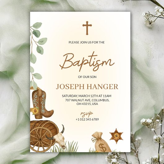Baptism invitation card with a rustic theme  einladung