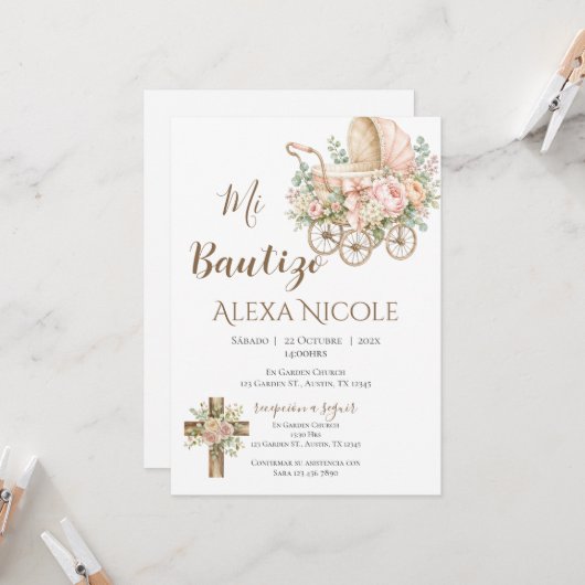 Baptism Invitation in Spanish Boho Einladung (Vorderseite/Rückseite Beispiel)