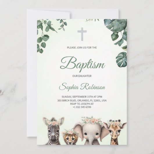 Baptism invitation in watercolour jungle themed  einladung (Vorderseite)