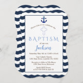 Baptism Invitation | Nautical Navy Waves Anchor Einladung (Vorne/Hinten)