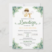 Baptism Invitation Spanish boy greenery Einladung (Vorderseite)