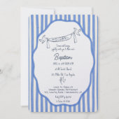 Baptism invitation with doves blue pinstripes einladung (Vorderseite)