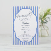 Baptism invitation with doves blue pinstripes einladung (Stehend Vorderseite)