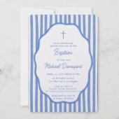 Baptism invitation with fancy blue pinstripes einladung (Vorderseite)