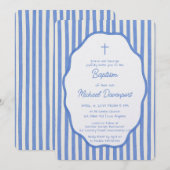 Baptism invitation with fancy blue pinstripes einladung (Vorne/Hinten)