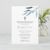 Baptism Invitations Dusty Blue Botanicals  Einladung (Stehend Vorderseite)