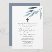 Baptism Invitations Dusty Blue Botanicals  Einladung (Vorne/Hinten)
