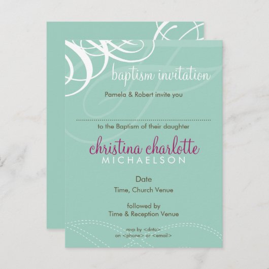 BAPTISM INVITE: Designervogue 2 Einladungspostkarte (Vorne/Hinten)