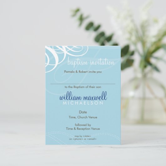 BAPTISM INVITE: Designervogue 6 Einladungspostkarte (Stehend Vorderseite)