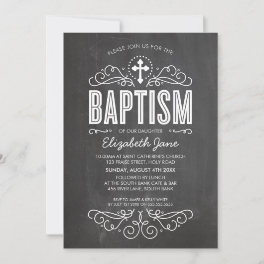 BAPTISM INVITE elegante blüh-Kalkboard grau Einladung (Vorderseite)