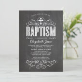 BAPTISM INVITE elegante blüh-Kalkboard grau Einladung (Stehend Vorderseite)