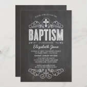 BAPTISM INVITE elegante blüh-Kalkboard grau Einladung (Vorne/Hinten)