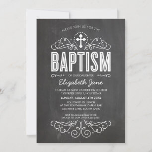 BAPTISM INVITE elegante blüh-Kalkboard grau Einladung