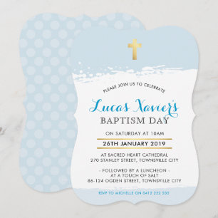 BAPTISM INVITE niedlicher moderner Kreuzpinselblau Einladung