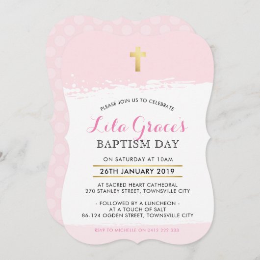 BAPTISM INVITE niedlicher moderner Kreuzpinselpins Einladung (Vorne/Hinten)