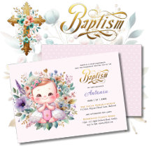 BAPTISM Lila Gold-Blumenkreuz