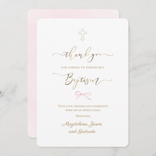 Baptism little pink bow thank you card einladung (Vorne/Hinten)