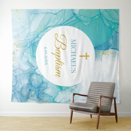 Baptism Marble blue mint modern backdrop Wandteppich (Beispiel (Horizontal))