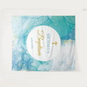 Baptism Marble blue mint modern backdrop Wandteppich (Vorderseite (Horizontal))