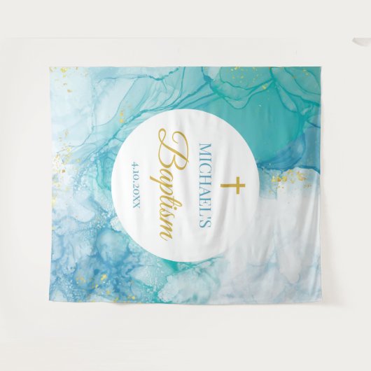 Baptism Marble blue mint modern backdrop Wandteppich (Vorderseite (Horizontal))