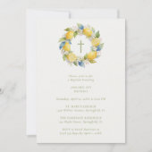 Baptism Mediterranean Wreath with Floral and Lemon Einladung (Vorderseite)