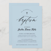 BAPTISM minimale Kalligraphie elegante blassblauen Einladung (Vorne/Hinten)