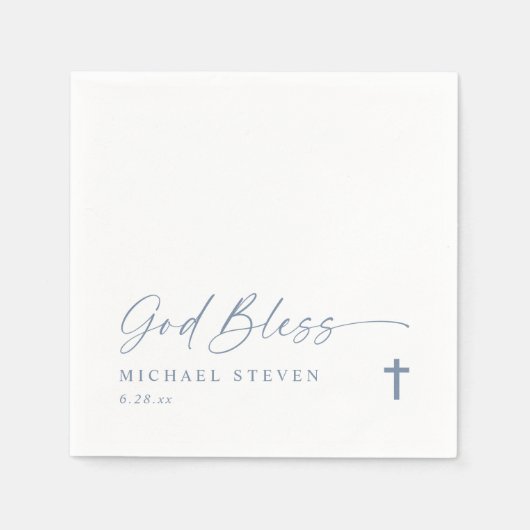 Baptism Modern Simple Dusty Blue God Bless Cross N Serviette (Vorderseite)