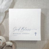 Baptism Modern Simple Dusty Blue God Bless Cross N Serviette