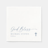 Baptism Modern Simple Dusty Blue God Bless Cross Serviette (Vorderseite)