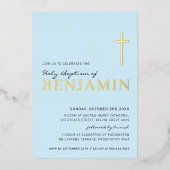 BAPTISM moderne, elegante, kreuz-stilvolle Junge B Folieneinladung (Vorderseite)
