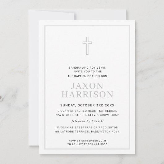 BAPTISM moderne minimale Kreuzung einfach, weich g Einladung (Vorderseite)