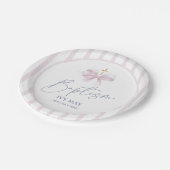 Baptism Paper Plates for Girl, Modern Pink Bow  Pappteller (Schrägansicht)