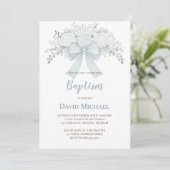 Baptism pastel blue floral bow einladung (Stehend Vorderseite)