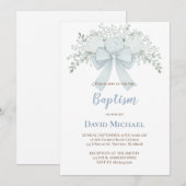 Baptism pastel blue floral bow einladung (Vorne/Hinten)