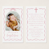 Baptism Pink Bow Ribbon Photo Keepsake Prayer Card (Vorne & Hinten)
