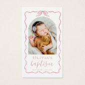 Baptism Pink Bow Ribbon Photo Keepsake Prayer Card (Vorderseite)