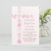 Baptism pink floral cross einladung (Stehend Vorderseite)