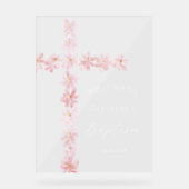 Baptism pink flowers cross welcome clear sign acrylschild (Vorderseite)