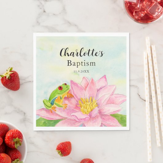 Baptism Pink Waterlily & Tree Frog Serviette (Beispiel)