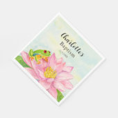 Baptism Pink Waterlily & Tree Frog Serviette (Ecke)