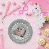 Baptism Round Photo Sage Pappteller (Party)