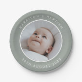 Baptism Round Photo Sage Pappteller (Vorderseite)