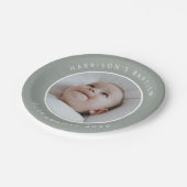 Baptism Round Photo Sage Pappteller (Schrägansicht)