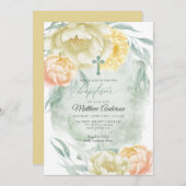 BAPTISM Rustikales Elfenbein, sonnige Gelbe Blüte Einladung (Vorne/Hinten)