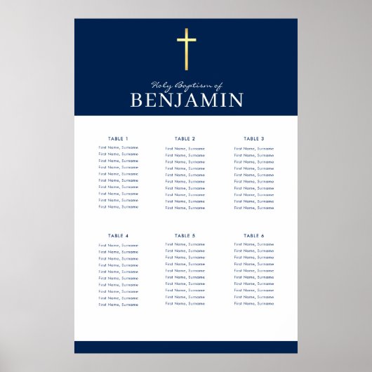 BAPTISM TABLE PLAN 6 Tische modernes Marinepulver Poster (Vorne)