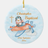 Baptism Watercolor Baby Penguin Airplane Keramik Ornament (Hinten)