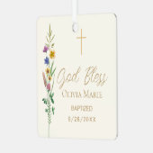 Baptism Wildflower Custom Photo Ceramic Ornament Aus Metall (Vorderseite links)