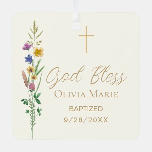 Baptism Wildflower Custom Photo Ceramic Ornament Aus Metall (Vorderseite)