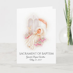 Baptismal Baby Girl Pink Flowers Invitation Card Einladung